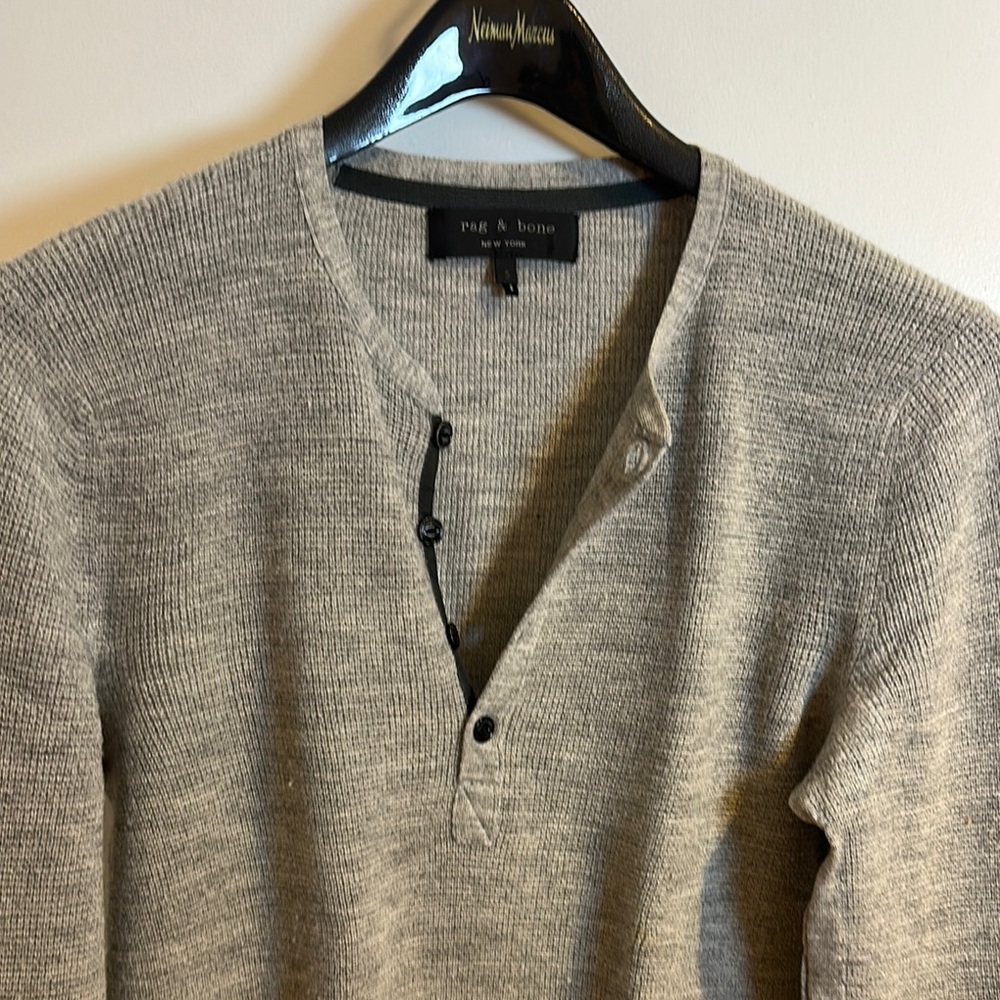 Rag & Bone Gray Men's Henley in extra fine merino wool